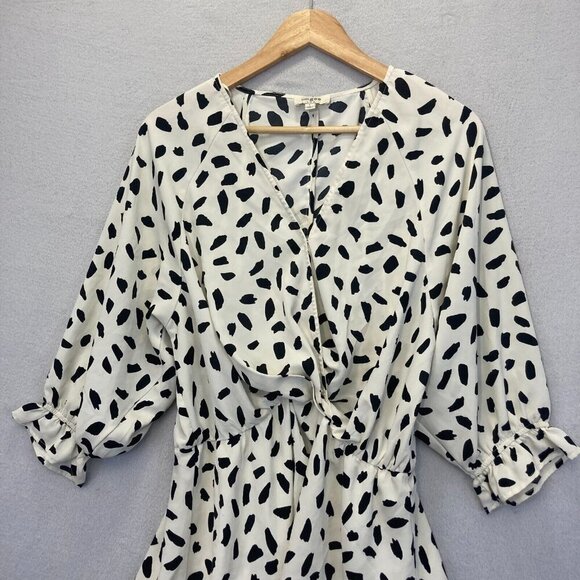Umgee Dalmatian Tiered Ruffle Dress Size Large White Polka Dot 3/4 Sleeve Spring - Picture 5 of 13